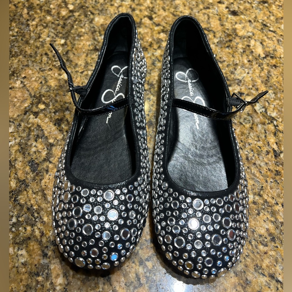 Jessica Simpson Black Rhinestone Ballet Flats